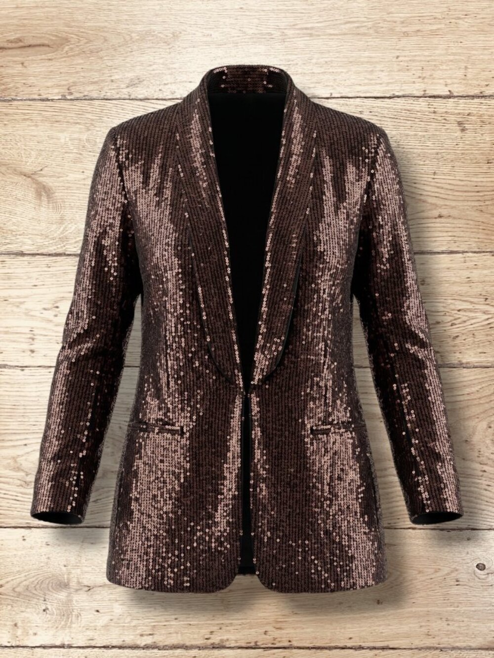 Express Metallic Black & Bronze Sequin Open Front Statement Blazer XL